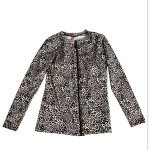Betsey Johnson Leopard Print Long Sleeve Full Zip  Women’s Rash Guard  Size M